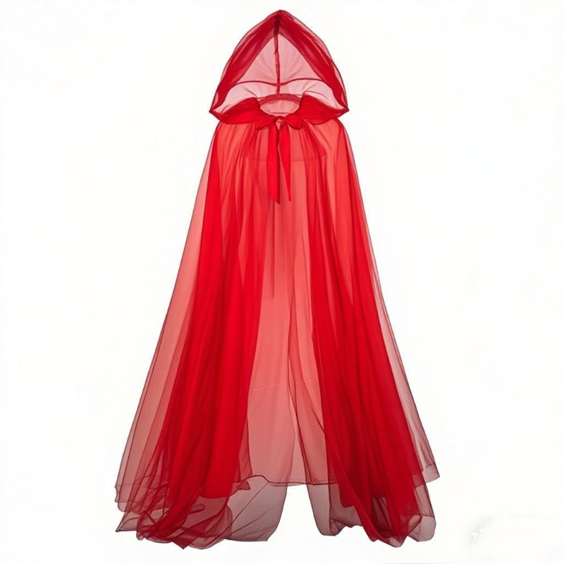Halloween Cosplay Ghost Costume with Hooded Cape Witch Mesh Long Cloak